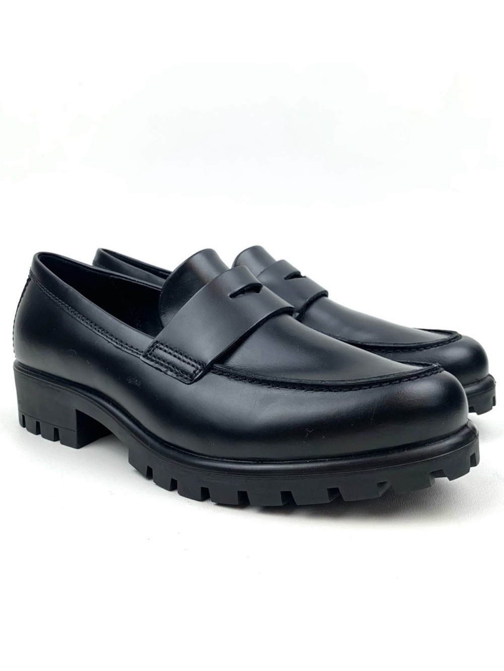 ECCO Modtray Black Leather Loafer Chunky Lug Sole Loafers size 40 9/9.5